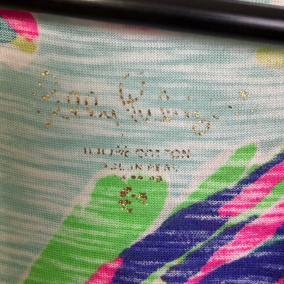 Lilly Pulitzer V Neck Shirt Womens Small Top Floral Cotton Multi Island Time * - Picture 8 of 10